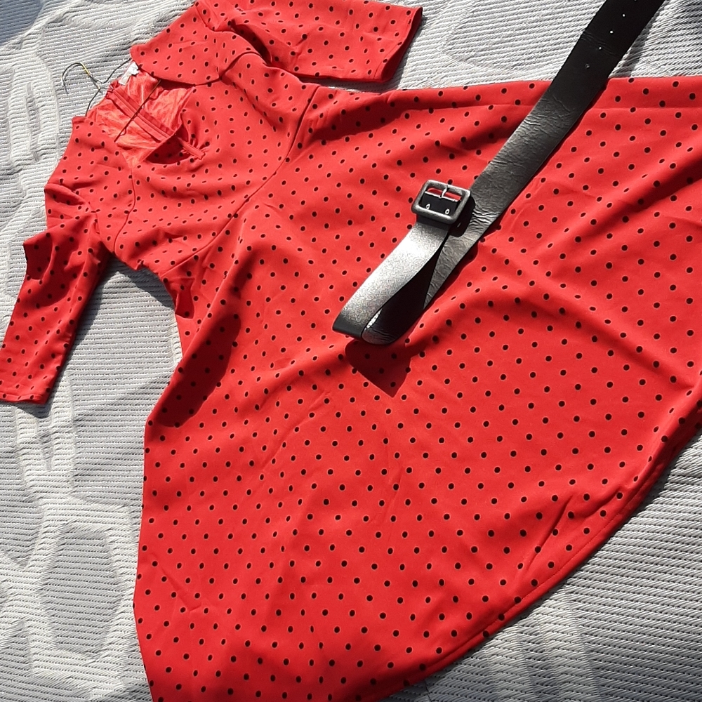 50's💋inspired red/black polka.dotdress